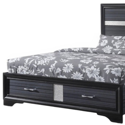 Black Gray and Silver Faux Crystal Bling Wood King Bed Frame With Two Drawers