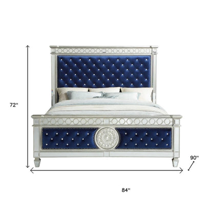 Blue King Bed Frame With Nailhead Trim