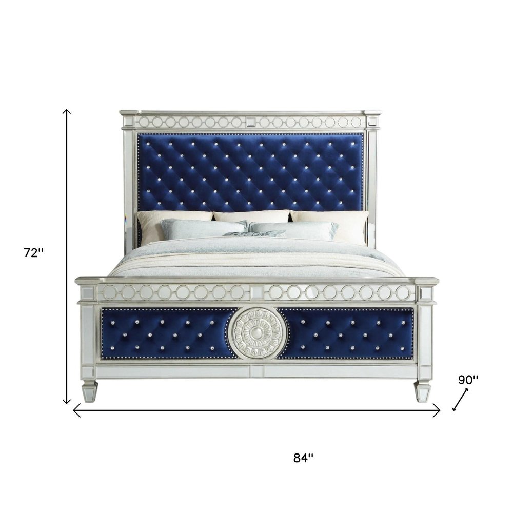 Blue King Bed Frame With Nailhead Trim