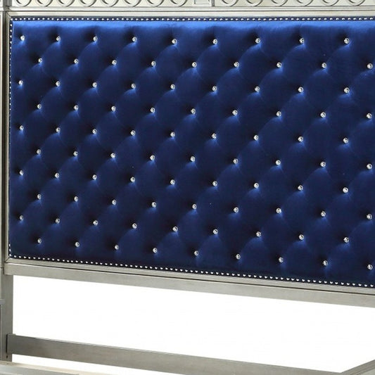 Blue King Bed Frame With Nailhead Trim