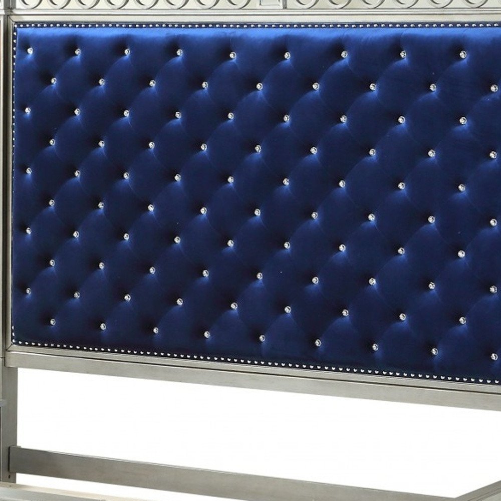 Blue King Bed Frame With Nailhead Trim