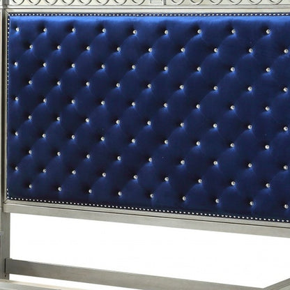 Blue King Bed Frame With Nailhead Trim