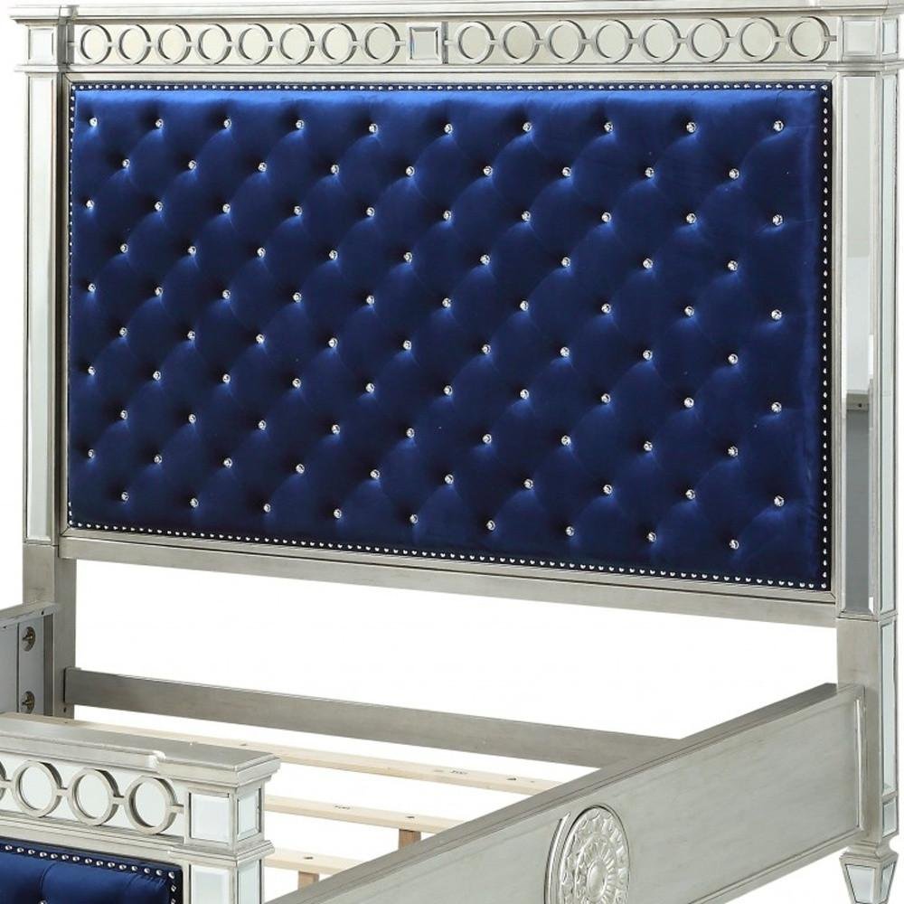 Blue King Bed Frame With Nailhead Trim
