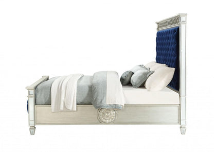 Blue King Bed Frame With Nailhead Trim