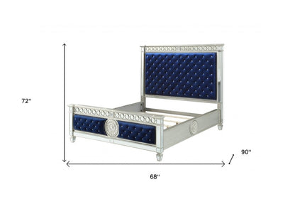Blue King Bed Frame With Nailhead Trim