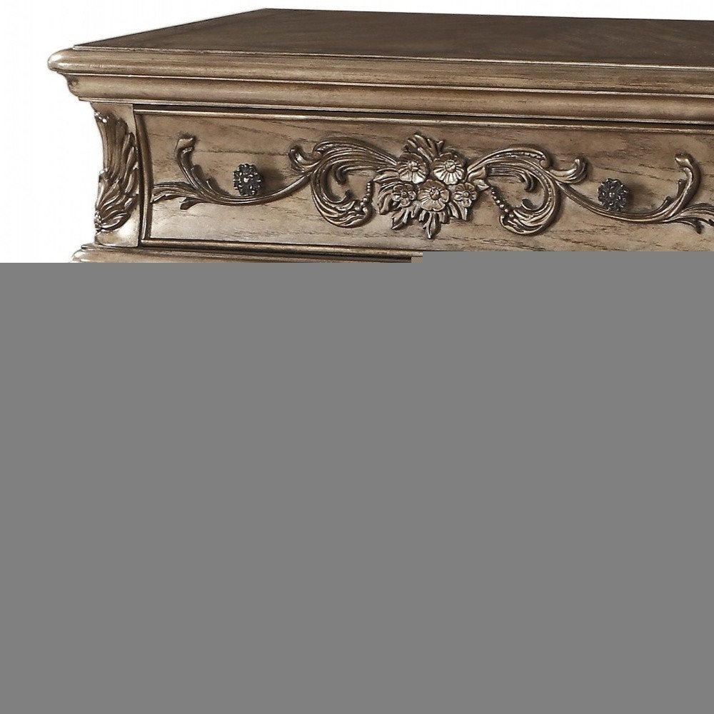 34" Champagne Novelty Three Drawers Solid Wood Nightstand