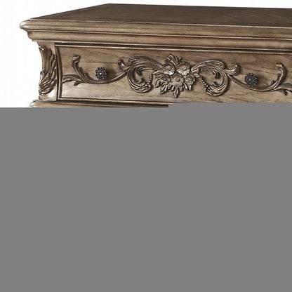 34" Champagne Novelty Three Drawers Solid Wood Nightstand