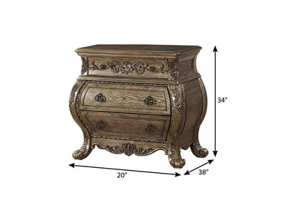 34" Champagne Novelty Three Drawers Solid Wood Nightstand