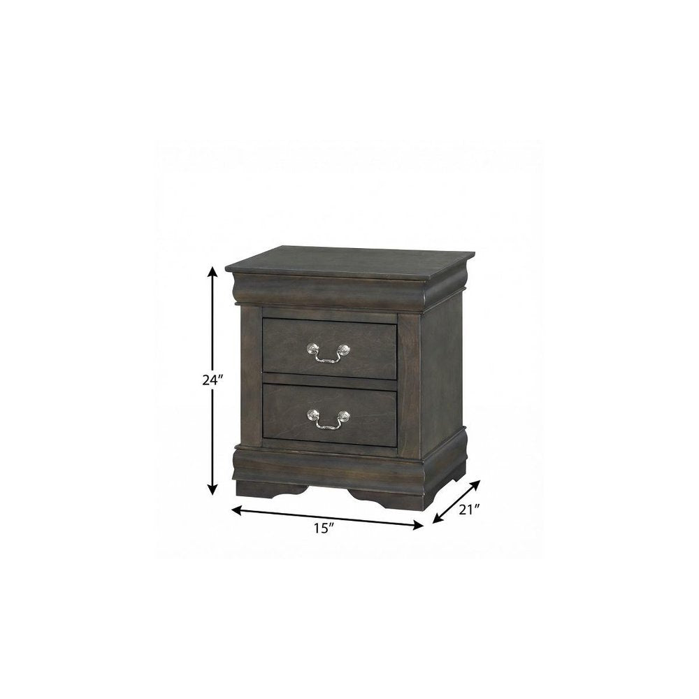 24" Gray Two Drawers Nightstand