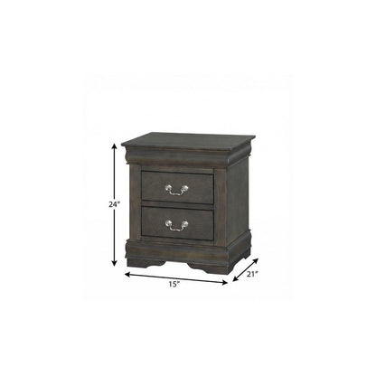 24" Gray Two Drawers Nightstand