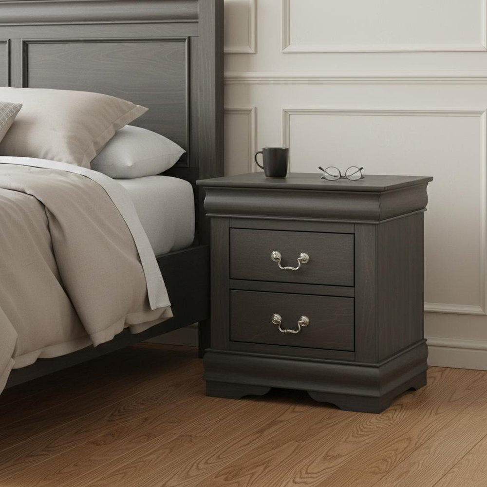 24" Gray Two Drawers Nightstand