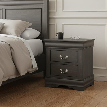 24" Gray Two Drawers Nightstand