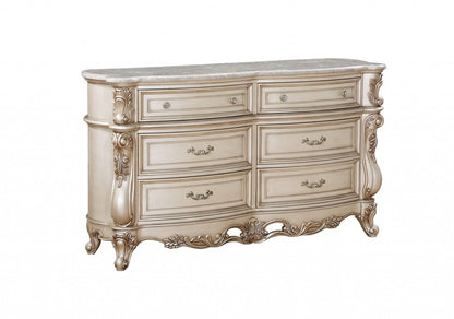 7200" Beige Solid Wood Six Drawer Double Dresser