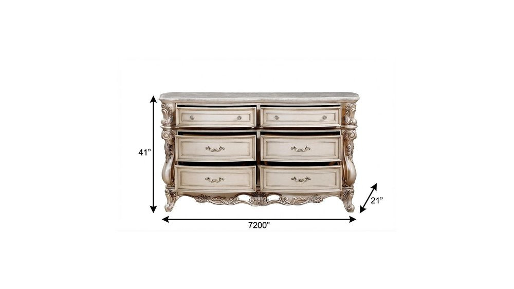 7200" Beige Solid Wood Six Drawer Double Dresser