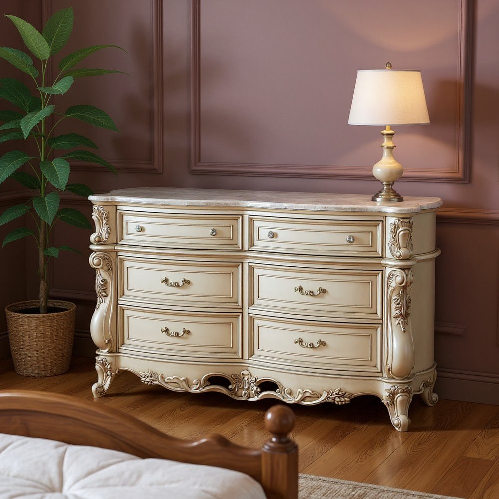 21" Beige Solid Wood Double Dresser
