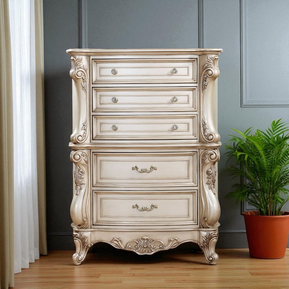 21" Beige Solid Wood Double Dresser