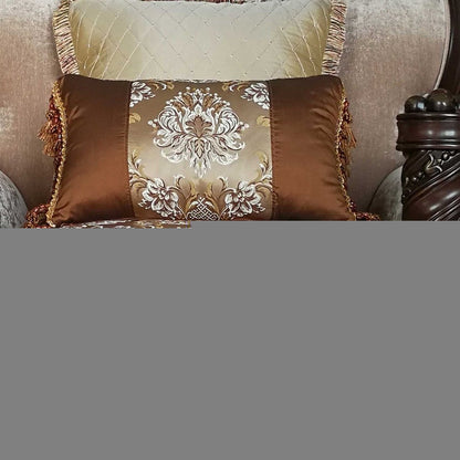 37" Beige and Brown Fabric Floral Club Chair And Toss Pillows
