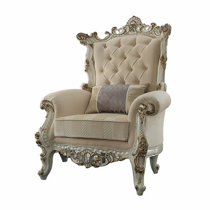 38" Pearl Fabric Striped Tufted Chesterfield Chair And Toss Pillow
