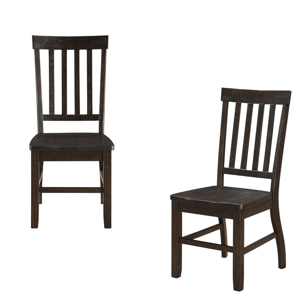 Set of Two Brown Wood Ladder Back Dining Side Chairs