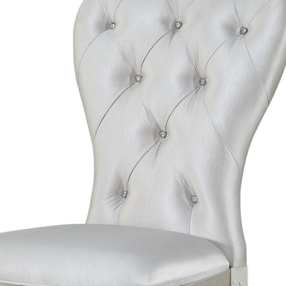 Set of Two Cream and Antiqued White Upholstered Fabric Queen Anne Back Dining Side Chairs