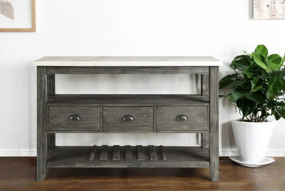 18" X 54" X 36" White Marble Gray Oak Wood Server
