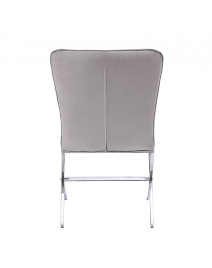 24" Beige and Silver Velvet Parsons Chair