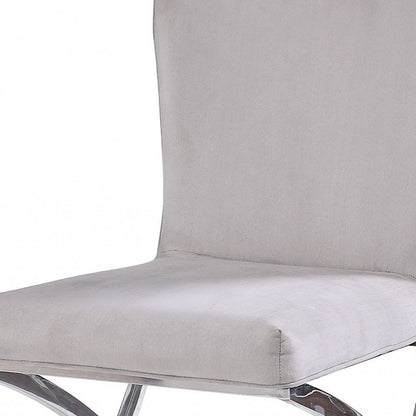 24" Beige and Silver Velvet Parsons Chair