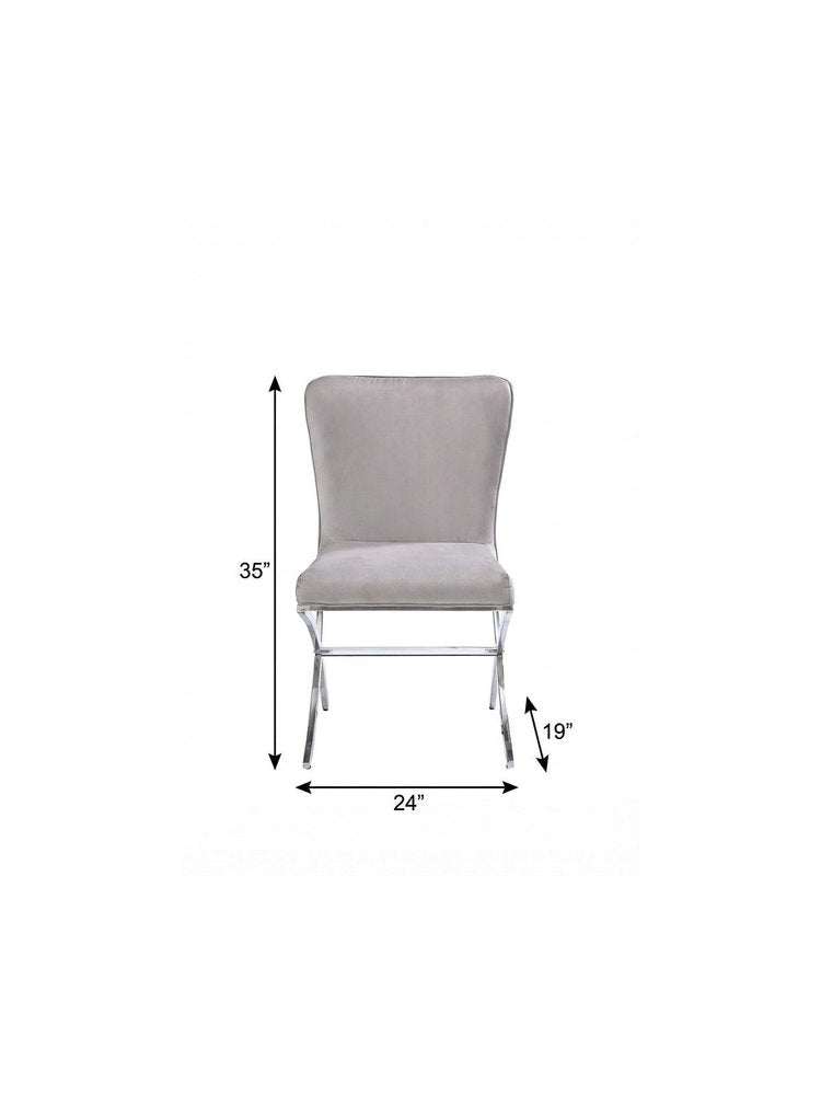 24" Beige and Silver Velvet Parsons Chair