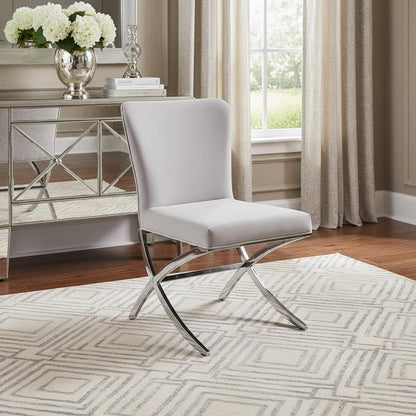 24" Beige and Silver Velvet Parsons Chair