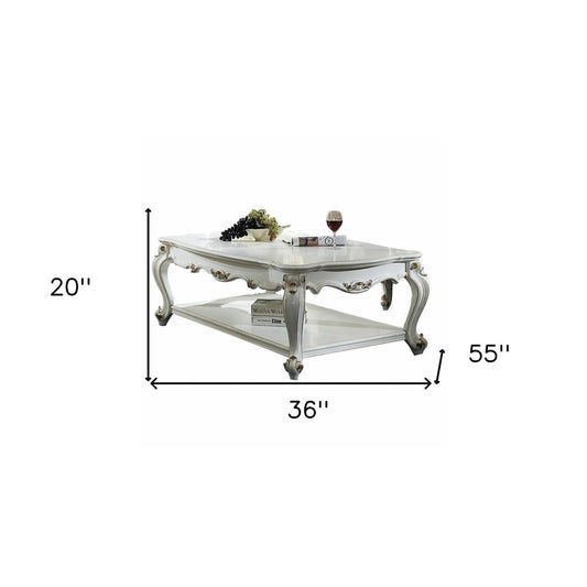 36" White Resin And Wood Coffee Table With Shelf