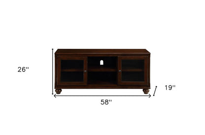 58" Brown Solid and Manufactured Wood Enclosed and Open Storage TV Stand