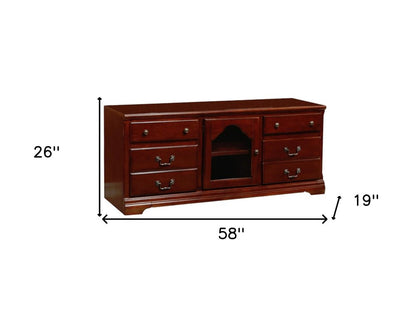 58" Brown Solid and Manufactured Wood Enclosed and Open Storage TV Stand