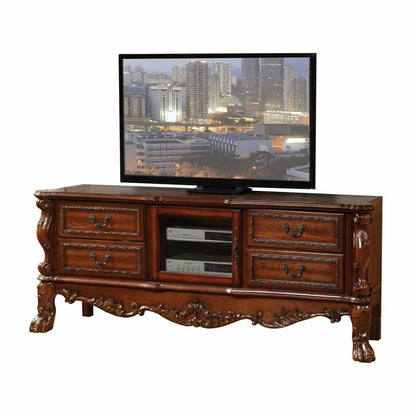 74" Off White Wood And Glass Carved Scrollwork Entertainment Center