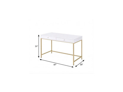 47" White and Gold Computer Desk With Two Drawers