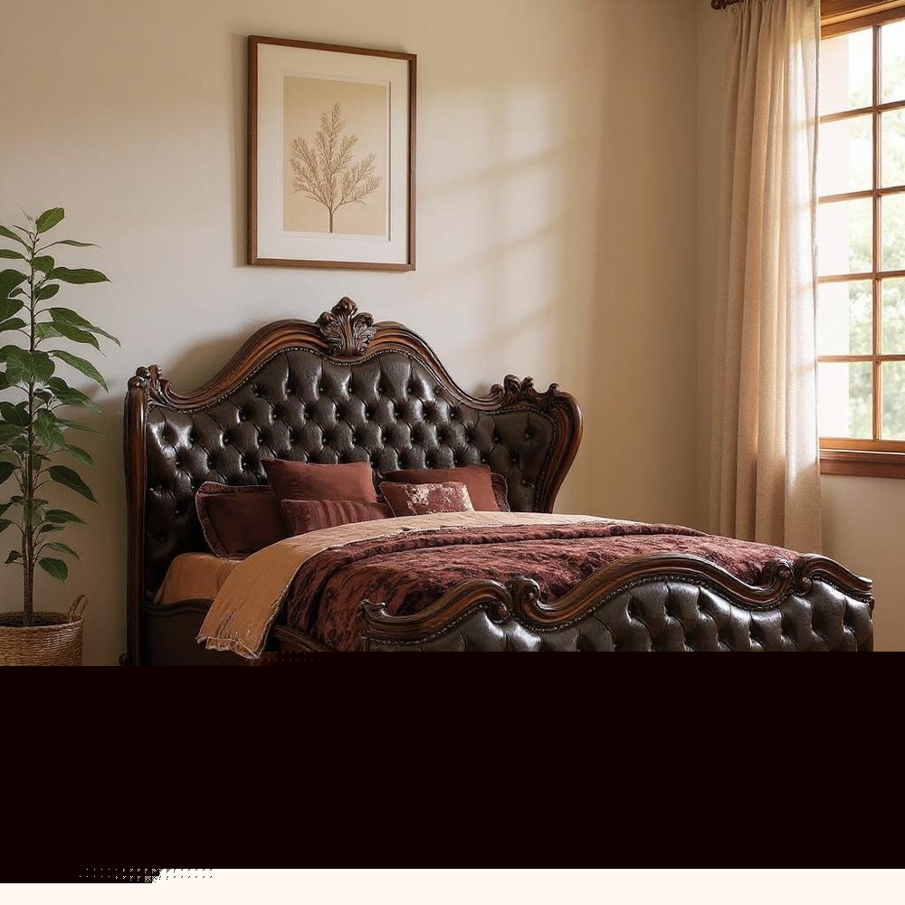 Dark Brown King Bed Frame with Nailhead Trim