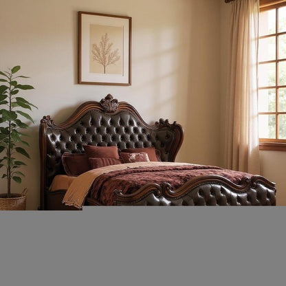 Dark Brown King Bed Frame with Nailhead Trim