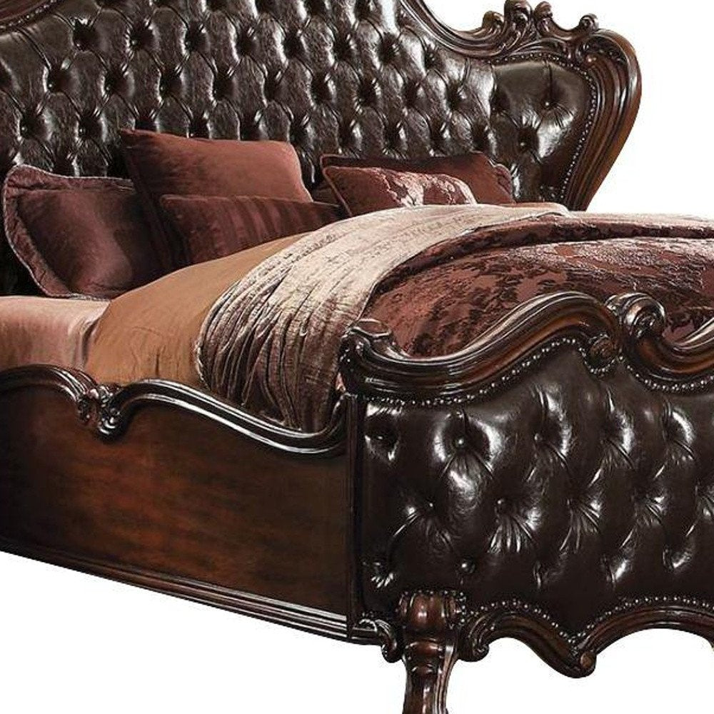 Dark Brown King Bed Frame with Nailhead Trim