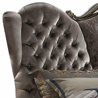 87" X 100" X 75" Velvet Antique Platinum Upholstery Poly Resin California King Bed