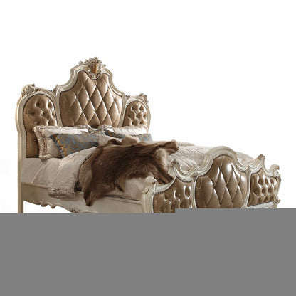 Pearl King Tufted Upholstered Faux Leather Bed Frame with Nailhead Trim