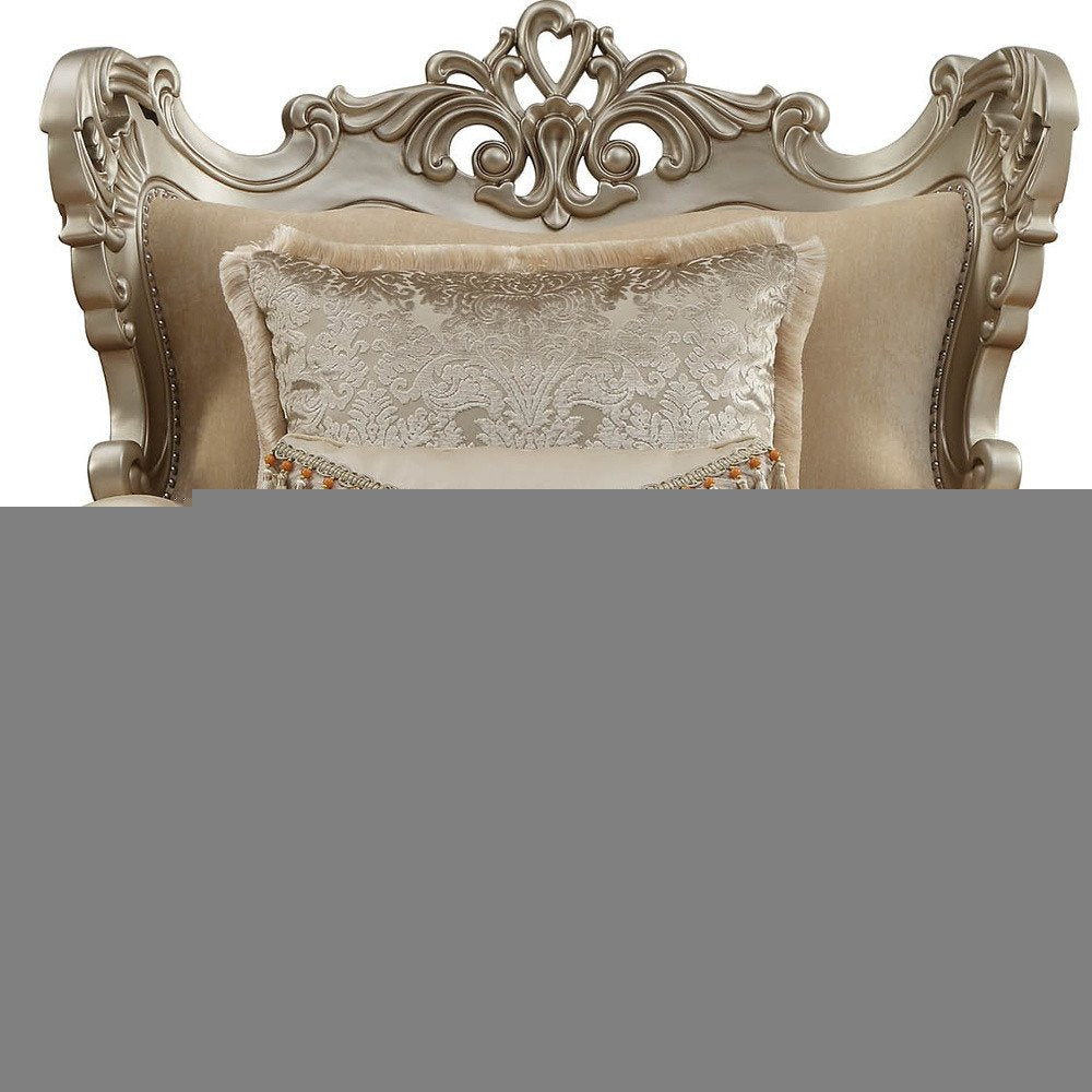 47" Beige Green and Champagne Fabric Geometric Arm Chair And Toss Pillow