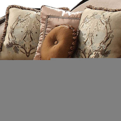 41" Tan Velvet Curved Sofa And Toss Pillows