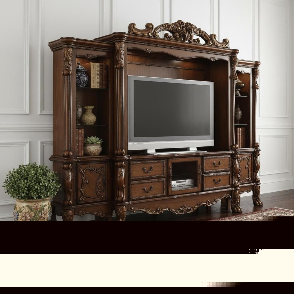 19" Brown Wood Cabinet Enclosed Storage Entertainment Center