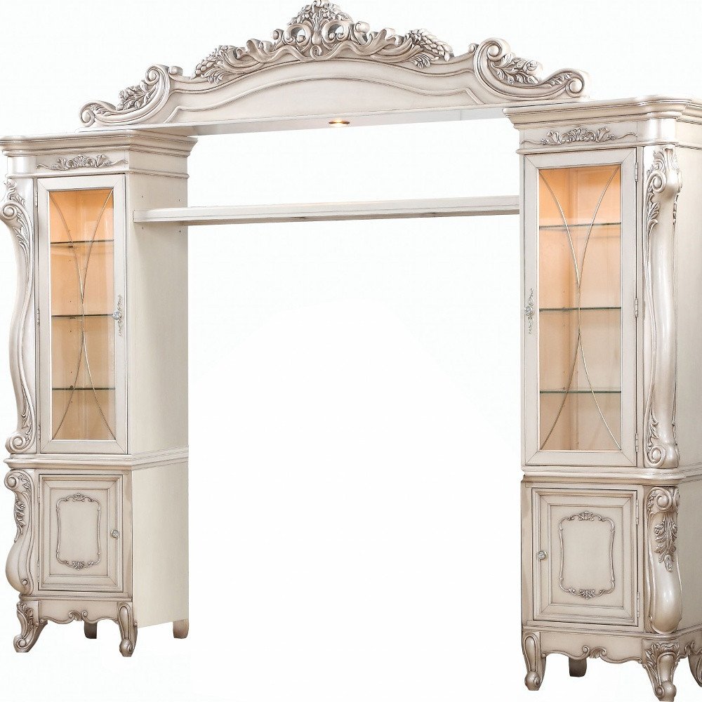 101" Antiqued White and Clear Distressed Solid Wood and Wood Textured Door Entertainment Center With Four Doors