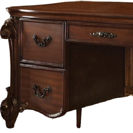 74" Brown Executive Desk With Five Drawers