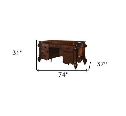 74" Brown Executive Desk With Five Drawers