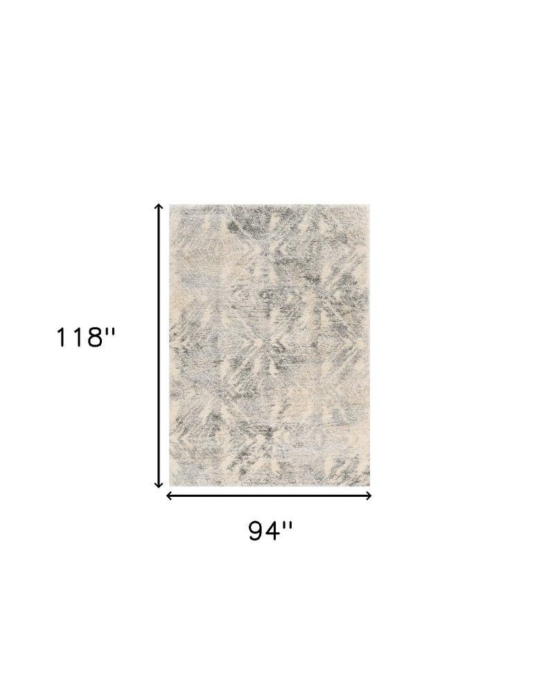 7' X 9' Gray And Ivory Diamond Area Rug