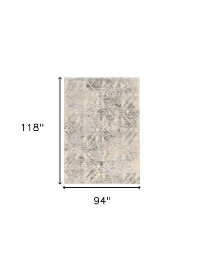 7' X 9' Gray And Ivory Diamond Area Rug
