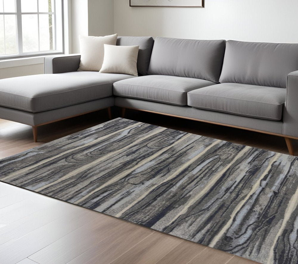 10' X 13' Gray Blue And Black Abstract Area Rug