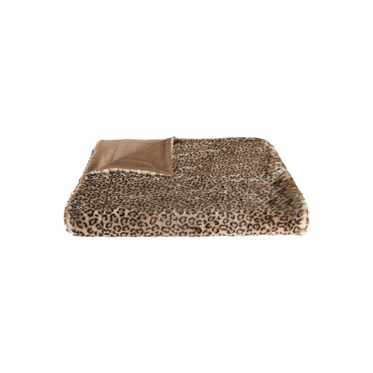 50" X 60" Brown and Black Faux Fur Leopard Plush Throw Blanket