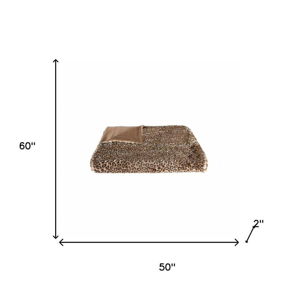 50" X 60" Brown and Black Faux Fur Leopard Plush Throw Blanket